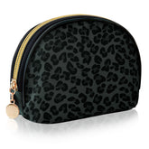 WOBAGMEN Small Black Leopard Makeup Bag Half Moon Leopard Print Cosmetic Bag Portable Makeup Pouch Bag for Purse